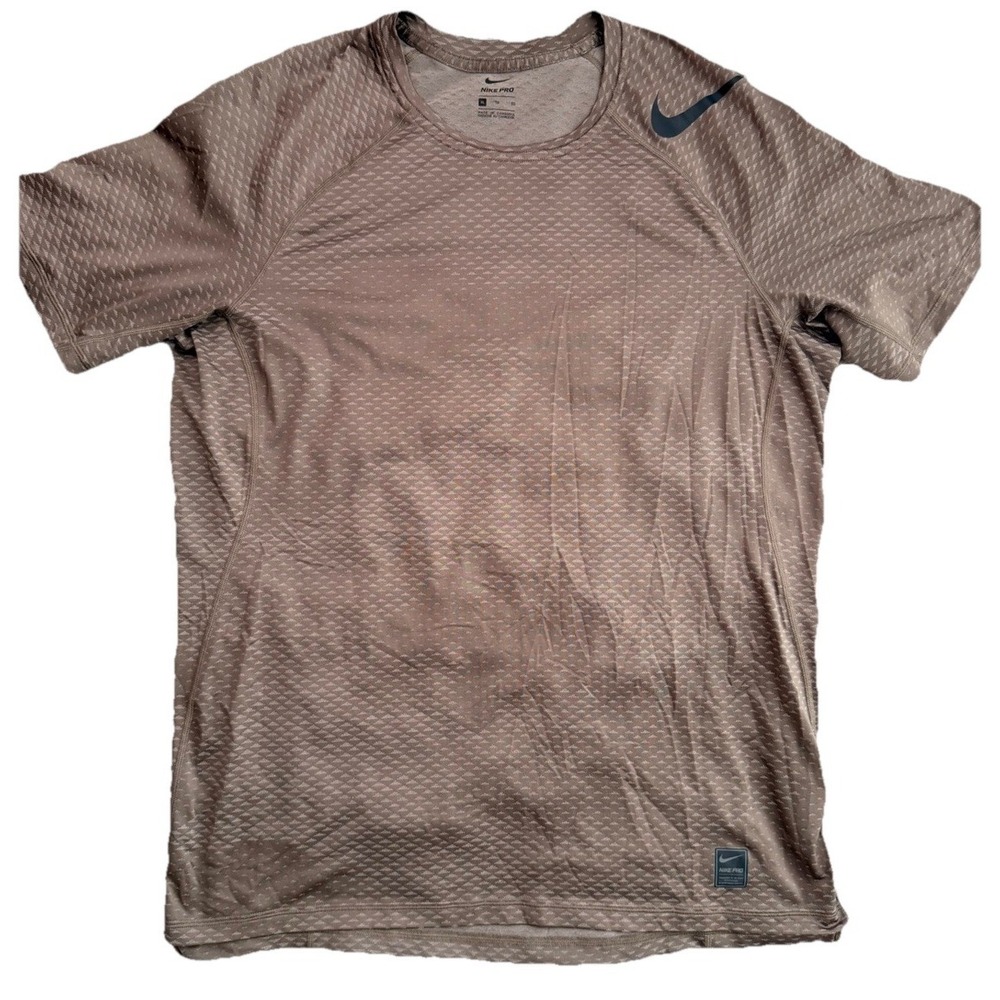 Nike Pro Shirt Mens XL Brown Geometric Fitted Dri Fit Lightweight Training